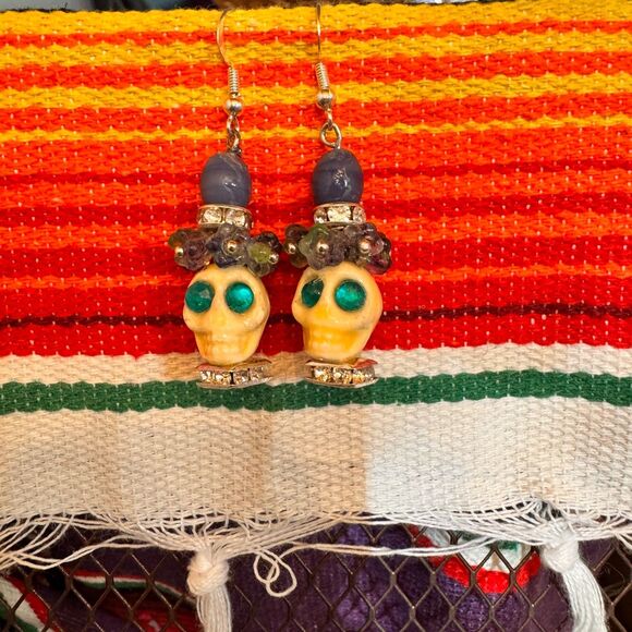 Yellow Skull Day of the Dead Dia de los Muertos Earrings Mexican Halloween Women - Picture 6 of 7